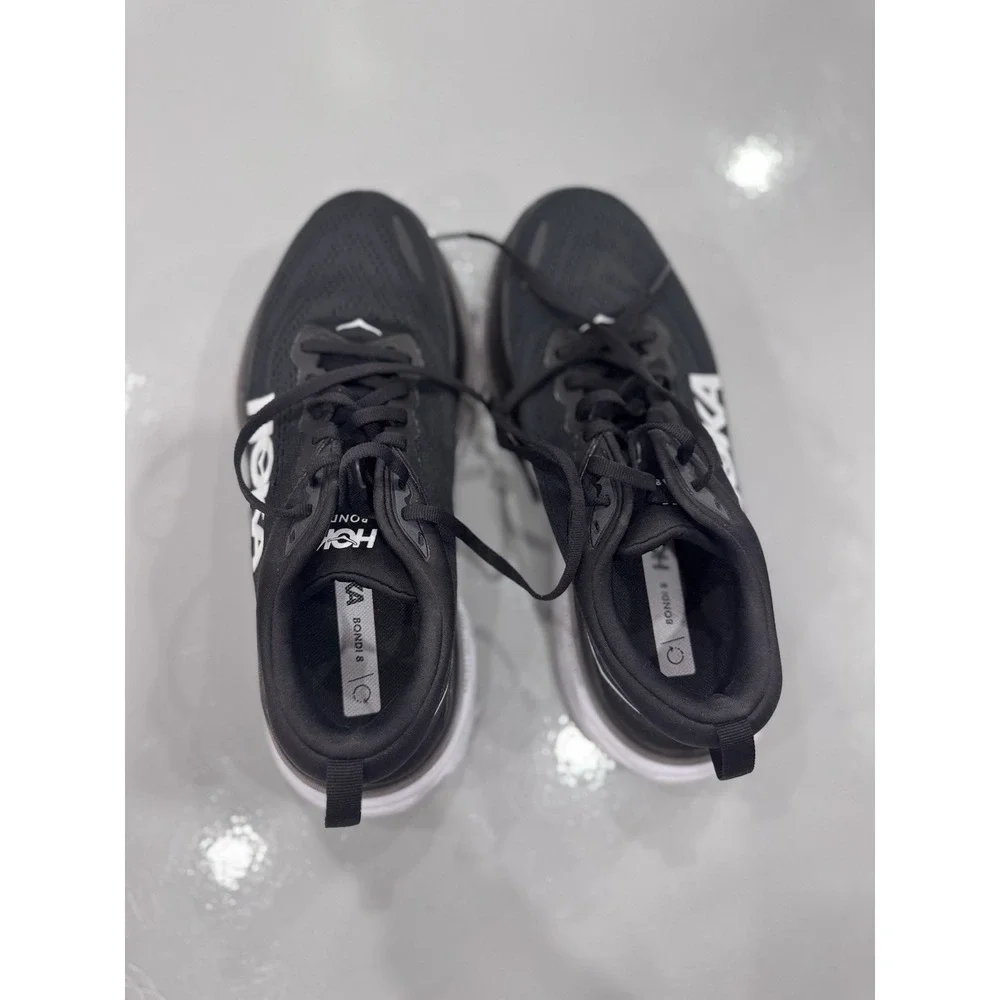 HOKA ONE ONE Bondi 8 Men's Black White Lace-Up Low Top Athletic Sneakers